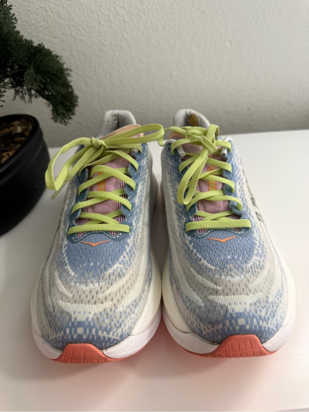 Hoka Mach X Women size 8.5 Athletic Shoes Blue Lime Coral - Picture 2 of 9